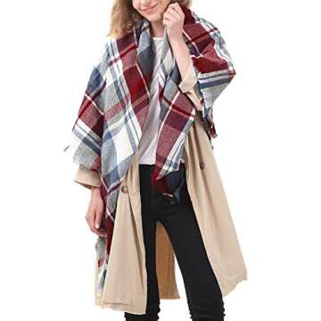 Zando Plaid Blanket Thick Winter Scarf Lightweight Scarfs for Women Fashion Scarfs Tartan Blanket Chunky Wrap Oversized Shawl Cape Fuchsia Blanket Scarf