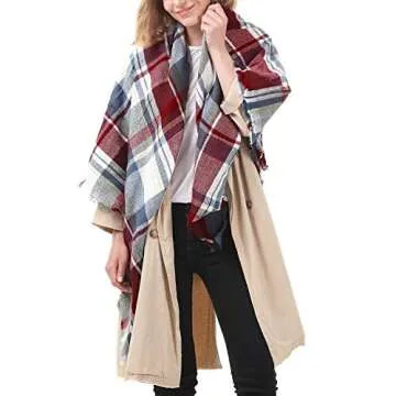 Zando Plaid Blanket Thick Winter Scarf Lightweight Scarfs for Women Fashion Scarfs Tartan Blanket Chunky Wrap Oversized Shawl Cape Fuchsia Blanket Scarf
