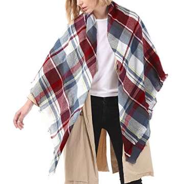 Zando Plaid Blanket Thick Winter Scarf Lightweight Scarfs for Women Fashion Scarfs Tartan Blanket Chunky Wrap Oversized Shawl Cape Fuchsia Blanket Scarf