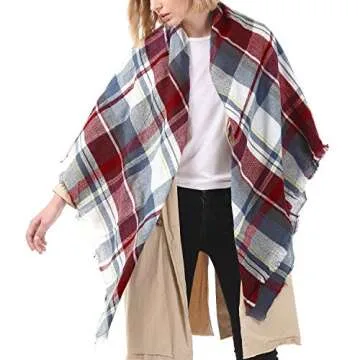 Zando Plaid Blanket Thick Winter Scarf Lightweight Scarfs for Women Fashion Scarfs Tartan Blanket Chunky Wrap Oversized Shawl Cape Fuchsia Blanket Scarf