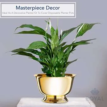Royal Imports 8" Decorative Plastic Planter Pedestal Bowl- Flower Pot Cover, Footed Succulent Dish for Wedding, Party, Garden, Home and Holiday Decor, Gold, 2 Pack