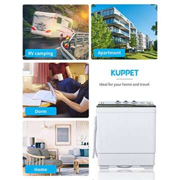 KUPPET Compact Twin Tub Portable Mini Washing Machine 26lbs Capacity, Washer(18lbs)&Spiner(8lbs)/Built-in Drain Pump/Semi-Automatic (White&Gray)