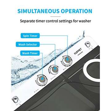KUPPET Compact Twin Tub Portable Mini Washing Machine 26lbs Capacity, Washer(18lbs)&Spiner(8lbs)/Built-in Drain Pump/Semi-Automatic (White&Gray)