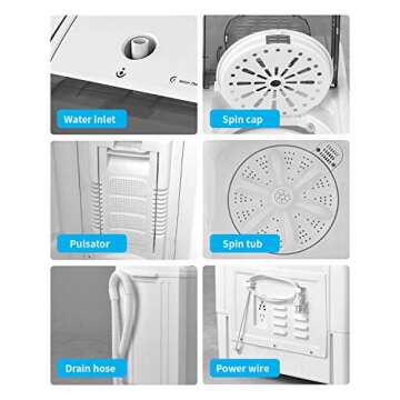 KUPPET Compact Twin Tub Portable Mini Washing Machine 26lbs Capacity, Washer(18lbs)&Spiner(8lbs)/Built-in Drain Pump/Semi-Automatic (White&Gray)