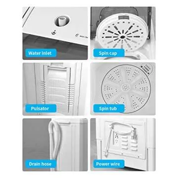 KUPPET Compact Twin Tub Portable Mini Washing Machine 26lbs Capacity, Washer(18lbs)&Spiner(8lbs)/Built-in Drain Pump/Semi-Automatic (White&Gray)
