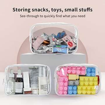 TISRATOK 12 PCS Clear Toiletry Bag for Women Men, Transparent Cosmetic Bag for Travel Makeup Organizer TSA Approved Pouch - White,Small