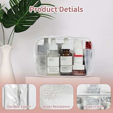 TISRATOK 12 PCS Clear Toiletry Bag for Women Men, Transparent Cosmetic Bag for Travel Makeup Organizer TSA Approved Pouch - White,Small