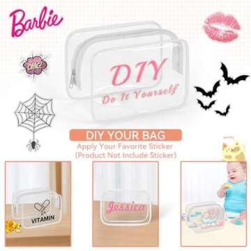 TISRATOK 12 PCS Clear Toiletry Bag for Women Men, Transparent Cosmetic Bag for Travel Makeup Organizer TSA Approved Pouch - White,Small