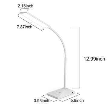 RAOYI LED Desk Lamp, 12W Dimmable Table Lamp Eye-Caring Reading Light with USB Charging Port Touch Control 5 Color Modes 6-Level Brightness Adjustable for Office Home Bedroom (White)
