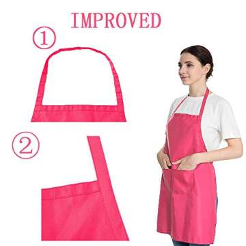 LOYHUANG Pink 6PCS Apron for Women Adult Unisex Durable with 2 Front Pockets Washable Chef Cooking B...