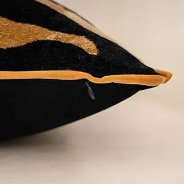 Yangest Black and Gold Square Pillow Cover Cut Velvet Zebra Print Cushion Cover Luxury Modern Pillowcover for Couch Living Room Bedroom,18x18 Inch