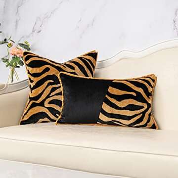 Yangest Black and Gold Square Pillow Cover Cut Velvet Zebra Print Cushion Cover Luxury Modern Pillowcover for Couch Living Room Bedroom,18x18 Inch