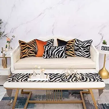 Yangest Black and Gold Square Pillow Cover Cut Velvet Zebra Print Cushion Cover Luxury Modern Pillowcover for Couch Living Room Bedroom,18x18 Inch