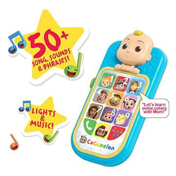 CoComelon JJ’s First Learning Toy Phone for Kids, Lights, Sounds, Music, Letters, Numbers, Colors, Shapes, and Weather, Kids Toys for Ages 18 Month by Just Play