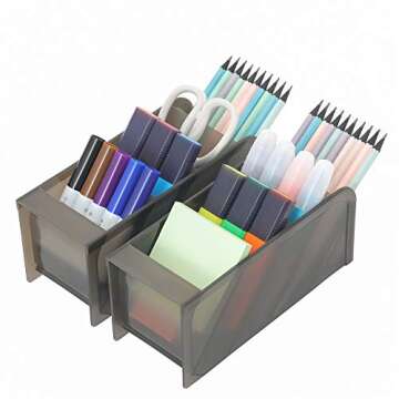 Marbrasse 3 Pcs Big Desk Organizer- Pen Organizer Storage for Office, School, Home Supplies, Translu...