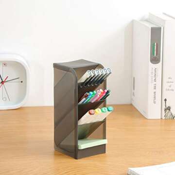 Marbrasse 3 Pcs Big Desk Organizer- Pen Organizer Storage for Office, School, Home Supplies, Translucent White Pen Storage Holder, High Capacity, Set of 3, 12 Compartments (Black Big Pen Holder)