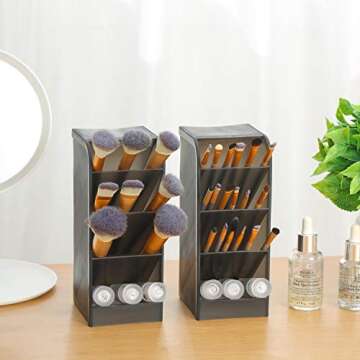 Marbrasse 3 Pcs Big Desk Organizer- Pen Organizer Storage for Office, School, Home Supplies, Translucent White Pen Storage Holder, High Capacity, Set of 3, 12 Compartments (Black Big Pen Holder)