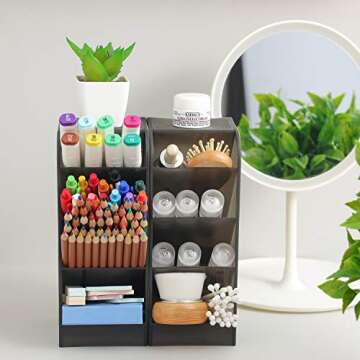 Marbrasse 3 Pcs Big Desk Organizer- Pen Organizer Storage for Office, School, Home Supplies, Translucent White Pen Storage Holder, High Capacity, Set of 3, 12 Compartments (Black Big Pen Holder)