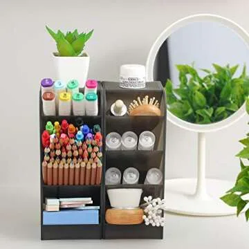 Marbrasse 3 Pcs Big Desk Organizer- Pen Organizer Storage for Office, School, Home Supplies, Translucent White Pen Storage Holder, High Capacity, Set of 3, 12 Compartments (Black Big Pen Holder)