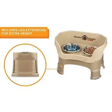 Neater Feeder Deluxe Mess Proof Dog Bowls Elevated Medium Sized Dog – Made in USA – No Spill Raised Dog Food Bowl Stand w/Leg Extensions – Stainless Steel Dog Food and Water Bowl Set – Beige