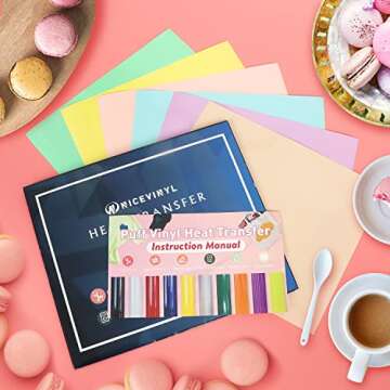 NICEVINYL Puff Vinyl Heat Transfer: 6PCS 3D Pastel Puff HTV Heat Transfer Vinyl Sheets 12"x10" Puffy Vinyl for Cricut Heat Press Iron on Vinyl Bundle Assorted Pastel Colors for Shirts