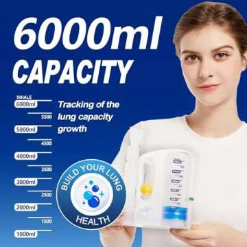 Incentive Spirometer Adult, Lung Exerciser Device, Breathing Trainer - 6000ML Inhale Volume Measurement, Equipped with Ball Flow Rate Indicator & Scale Indicator