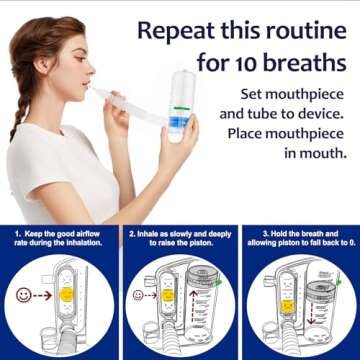 Incentive Spirometer Adult, Lung Exerciser Device, Breathing Trainer - 6000ML Inhale Volume Measurement, Equipped with Ball Flow Rate Indicator & Scale Indicator