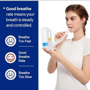 Incentive Spirometer Adult, Lung Exerciser Device, Breathing Trainer - 6000ML Inhale Volume Measurement, Equipped with Ball Flow Rate Indicator & Scale Indicator