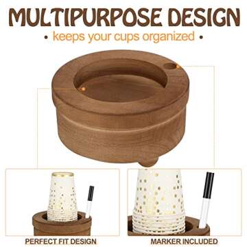 Newtay Cup Holder Wooden Cup Holder with Marker Slot Brown Cup Holder Dispenser Disposable Cup Dispe...