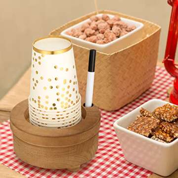 Newtay Cup Holder Wooden Cup Holder with Marker Slot Brown Cup Holder Dispenser Disposable Cup Dispenser for Party Decoration Bathroom Kitchen Showers Picnic Housewarming Couples Gift