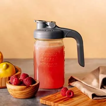 County Line Kitchen Glass Mason Jar Pitcher with Lid - Wide Mouth, 1 Quart (32 oz) - Heavy Duty, Leak Proof - Sun & Iced Tea Pitcher, Cold Brew Coffee, Breast Milk Storage, Water - Gray