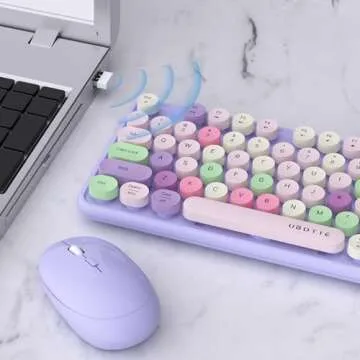 Colorful Retro Wireless Keyboard & Mouse Set by UBOTIE
