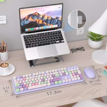 UBOTIE Colorful Computer Wireless Keyboard Mouse Combos, Typewriter Flexible Keys Office Full-Sized Keyboard, 2.4GHz Dropout-Free Connection and Optical Mouse (Purple-Colorful)