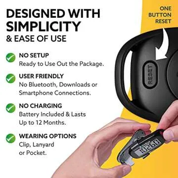 3DFitBud Simple Step Counter Walking 3D Pedometer from 3DActive with Clip & Lanyard - A420S - Black