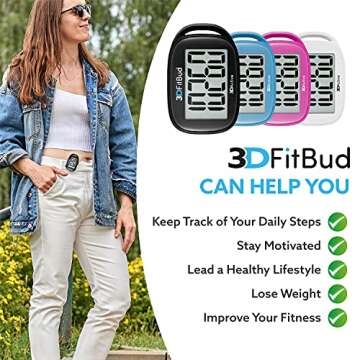 3DFitBud Simple Step Counter Walking 3D Pedometer from 3DActive with Clip & Lanyard - A420S - Black