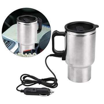12V Car Heating Cup Car Heated Mug, 450ml Electric Mug Stainless Steel Travel Coffee Cup