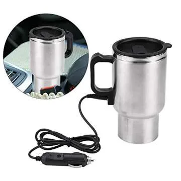 12V Car Heating Cup Car Heated Mug, 450ml Electric Mug Stainless Steel Travel Coffee Cup