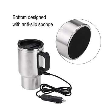 12V Car Heating Cup Car Heated Mug, 450ml Electric Mug Stainless Steel Travel Coffee Cup