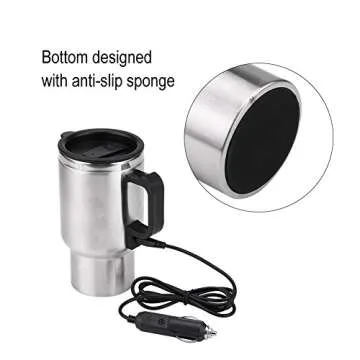 12V Car Heating Cup Car Heated Mug, 450ml Electric Mug Stainless Steel Travel Coffee Cup