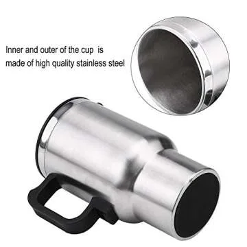 12V Car Heating Cup Car Heated Mug, 450ml Electric Mug Stainless Steel Travel Coffee Cup