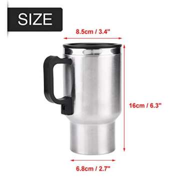 12V Car Heating Cup Car Heated Mug, 450ml Electric Mug Stainless Steel Travel Coffee Cup