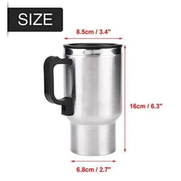 12V Car Heating Cup Car Heated Mug, 450ml Electric Mug Stainless Steel Travel Coffee Cup