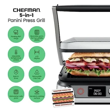 Chefman 5-in-1 Digital Panini Press Grill - Versatile Cooking