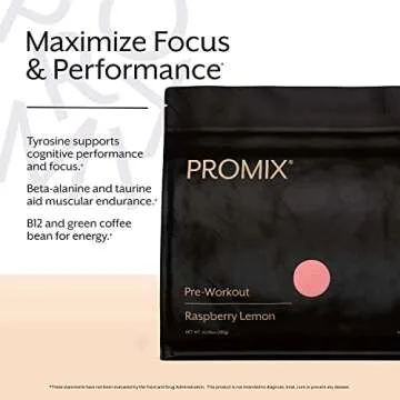 Promix Pre-Workout Powder, Raspberry Lemon - Maximize Focus & Performance - Helps Muscle Gain, Endurance & Enhanced Energy - Vitamin B12, Caffeine, Beta-Alanine & L-Tyrsosine - Gluten & Dairy-Free