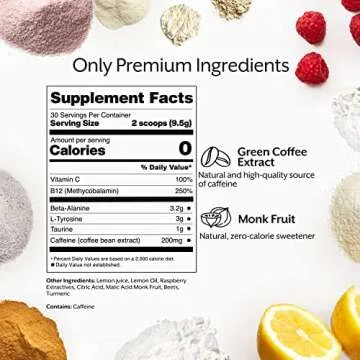 Promix Pre-Workout Powder, Raspberry Lemon - Maximize Focus & Performance - Helps Muscle Gain, Endurance & Enhanced Energy - Vitamin B12, Caffeine, Beta-Alanine & L-Tyrsosine - Gluten & Dairy-Free