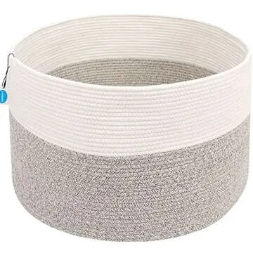 Casaphoria XXXLarge Cotton Rope Basket for Living Room - Woven Storage Basket with Handle for Blanke...