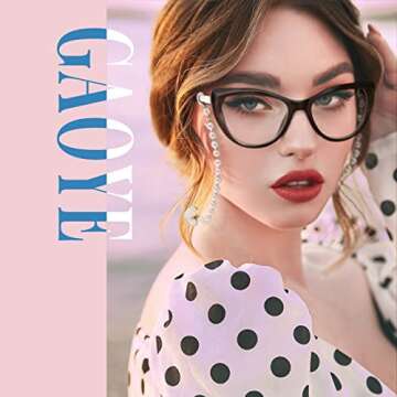 Gaoye 5 Pack Fashion Cat Eye Reading Glasses for Women, Computer Blue Light Readers Anti Glare With Eyeglasses Chain (A 5 PACK MIX, 1.0, multiplier_x)