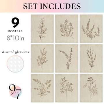 97 Decor Botanical Wall Art - Vintage Botanical Prints, Plant Art Wall Decor, Neutral Floral Wall Ar...