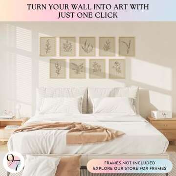 97 Decor Botanical Wall Art - Vintage Botanical Prints, Plant Art Wall Decor, Neutral Floral Wall Art Pictures, Beige Flower Poster Paintings, Flower Sketch Drawing for Bedroom (8x10 UNFRAMED)