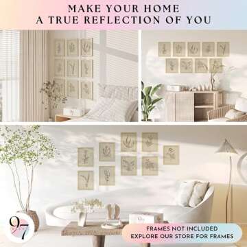 97 Decor Botanical Wall Art - Vintage Botanical Prints, Plant Art Wall Decor, Neutral Floral Wall Art Pictures, Beige Flower Poster Paintings, Flower Sketch Drawing for Bedroom (8x10 UNFRAMED)